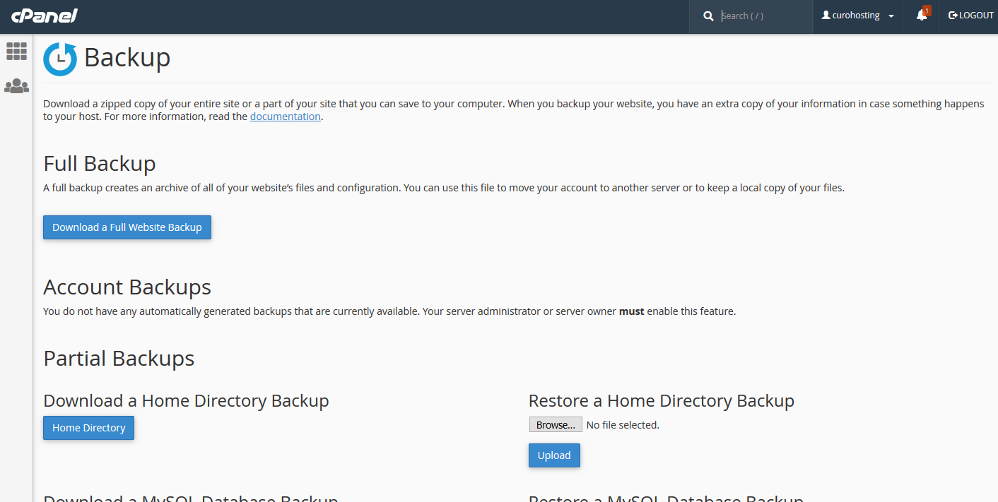 cPanel backup